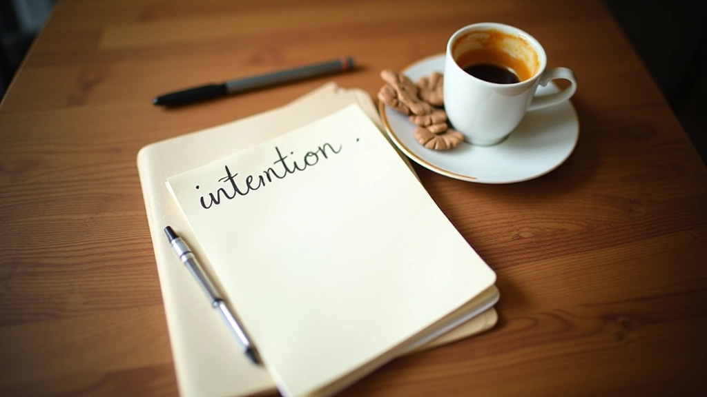 Intention setting guide with writing materials for daily wellness planning